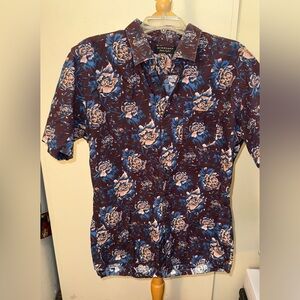 Burberry Men's Floral Button Down Shirt burgundy Blue Pink 44